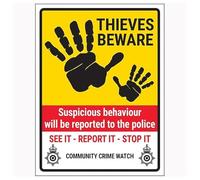 V Safety Thieves Beware/Suspicious Behaviour/See It-Report It-Stop It/Community Crime Watch 300 x 400 mm - Vinyle autocollant - Panneau de sécurité effet aluminium