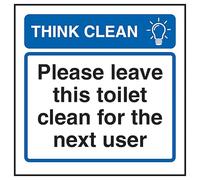 V Safety Think Clean Please Leave This Toilet Clean For The Next User Autocollant en vinyle Effet aluminium 100 x 100 mm