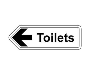 V Safety Toilets Arrow Left Panneau de sécurité autocollant en vinyle Effet aluminium 300 x 100 mm