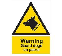 V Safety Warning - Guard Dogs on Patrol - 150 x 200 mm - Vinyle autocollant - Panneau de sécurité effet aluminium