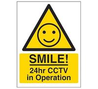 V Safety Warning - Smile ! 24hr CCTV in Operation Panneau de sécurité en plastique rigide ultra résistant 2 mm 100 x 150 mm