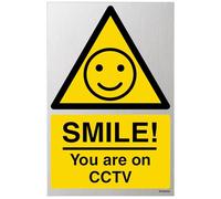 V Safety Warning - Smile ! You Are On CCTV Autocollant en vinyle effet aluminium 200 x 300 mm
