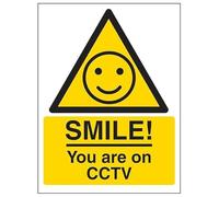 V Safety Warning - Smile ! You Are On CCTV Panneau de sécurité en aluminium brossé 3 mm 150 x 200 mm