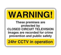 V Safety Warning! These Premises Are Protected By Closed Circuit TV - Warning 24Hr CCTV - Panneau de sécurité jaune - 300 x 225 mm - Vinyle autocollant phosphorescent