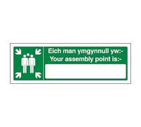 V Safety Welsh/English - Your Assembly Point Is With Blank - Paysage - 300 x 100 mm - Panneau de sécurité autocollant en vinyle