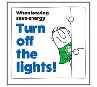 V Safety When Leaving Save Energy Turn Off The Lights! Man Right Panneau de sécurité autocollant en vinyle Effet aluminium 100 x 100 mm