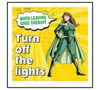 V Safety When Leaving Save Energy! Turn Off The Lights Superwoman Panneau de sécurité en aluminium brossé 3 mm 100 x 100 mm