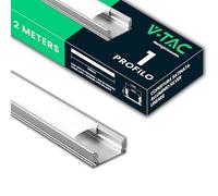 V-TAC 1 profilé en aluminium pour bandes LED de 2 mètres - (2 mètres au total) - Profils pour bandes LED avec couverture opaque - Dimensions : 17,4 x 77 mm - Largeur maximale du ruban LED : 12,4 mm