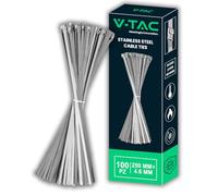 V-TAC 100 Colliers de Serrage pour Câbles en Acier Inoxydable - [ LONGUEUR : 25 CM ] - Lot de 100 PIÈCES - Largeur 4,6 mm - Attaches-Câbles Câblage - Serre-Câbles Électricien, Mécanicien, Tuyaux