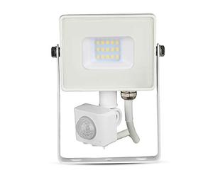 V-TAC 10W avec détecteur de mouvement Projecteur LED de sécurité extérieur étanche avec corps blanc Samsung LED Verre blanc IP65 4000K Blanc lumière du jour 800 Lumens