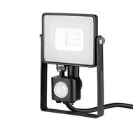 V-TAC 10W avec détecteur de mouvement Projecteur LED de sécurité extérieur étanche avec Samsung LED Noir Corps gris Verre IP65 3000K Blanc chaud 800 Lumens