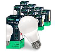 V-TAC 10x Ampoules LED A60 10,5W - [Haute Luminosité] - E27 - (équivalent 75W) - 1055 Lumen - Ouverture du faisceau lumineux 200° - Efficacité Maximale et Économie d'Énergie - Blanc Chaud 3000K