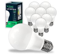 V-TAC 10x Ampoules LED culot E27 10,5W (équivalent 75W) A60-1055 Lumen - 6500K Blanc Froid - Ouverture du faisceau lumineux 200° - Efficacité Maximale et Économie d'Énergie