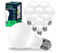 V-TAC 10x Ampoules LED culot E27 8,5W (équivalent 60W) A60-806 Lumen - Ouverture du Faisceau Lumineux 200° - Efficacité Maximale et Économie d'Énergie - 3000K Blanc Chaud