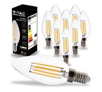 V-TAC 10x Ampoules LED Filament Bougie E14-4W (équivalent à 35W) 400 Lumen - 6400K Blanc Froid - Ouverture du faisceau lumineux 180° - Ampoule Efficacité Maximale et Économie d'Énergie