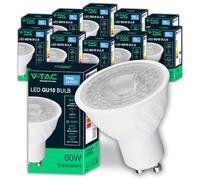 V-TAC 10x Ampoules LED GU10 - [ HAUTE EFFICACITÉ 6W ] - 445 Lumens - PACK DE 10 - (Équivalent à 60W) - Spot LED GU10 à Économie d'Énergie - Cache Transparent - Lumière Blanc Chaud 3000K