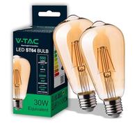 V-TAC 2x Ampoule LED Filament ST64 culot E27-6W (équivalent 40W) - 550 Lumen - Lot de 2 Ampoules LED Vintage en Verre Ambré - Efficacité Maximale et Économie d'Énergie - 2200K Blanc Chaud