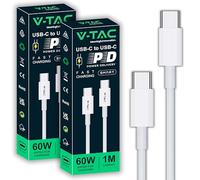 V-TAC 2x Câble USB-C vers USB-C de 1 Mètre pour Smartphones, iPhone, Samsung, Tablettes, Ordinateur - Charge Rapide PD 60W - Câble Type-C Charge et Transmission Données - Compatible, Xiaomi, Pixel