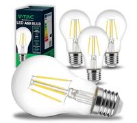 V-TAC 4x Ampoules LED Filament E27 - A60-12W (équivalent 100W) - 1521 Lumen - Ampoule LED Verre - Efficacité Maximale et Économie d'Énergie - 3000K Blanc Chaud