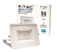 V-TAC 50W Projecteur LED de sécurité extérieure étanche avec Samsung LED, corps blanc - verre gris IP65 4000K Jour Blanc 4000 lumens [Classe énergétique A +]