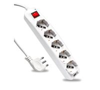 V-TAC Bloc multiprise électrique avec Interrupteur et câble de 1,5 m - 5 Prises 10/16 A bipasso + Shuko - Prise 16 A - Prise électrique pour Maison, Bureau, Magasin - Couleur Blanche