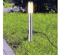 V-TAC Borne d'éclairage extérieur VT-838, IP44, E27, capteur PIR, prise de courant, acier inoxydable, 600mm
