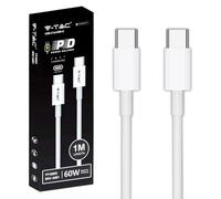 V-TAC Câble USB-C vers USB-C de 1 Mètre pour Smartphones, iPhone 15 PRO, Tablettes, Ordinateur - Charge Rapide PD 60W - Câble Type-C pour Charge et Transmission Données - Compatible iPhone et Samsung
