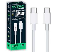 V-TAC Câble USB-C vers USB-C de 1 Mètre pour Smartphones, iPhone, Samsung, Tablettes, Ordinateur - Charge Rapide PD 60W - Câble Type-C pour Charge et Transmission Données - Compatible Xiami et Pixel
