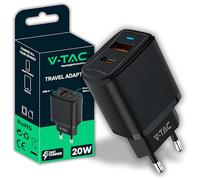 V-TAC Chargeur Rapide 20W USB-C pour iPhone et Samsung - PD - Ultra Rapide pour Smartphones et Appareils - 2 Ports USB Type C et USB A pour iPhone 14/15/16/17 Pro/Max e Galaxy S25 / S26 / A56