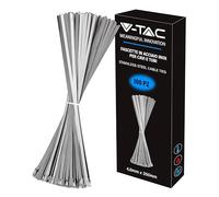 V-TAC Colliers de serrage en acier inoxydable pour câbles mesure 4,6 mm x 350 mm - Lot de 100 pièces - Colliers de câblage multi-usages - Serre-câble porte-câbles pour électricien, mécanique, tuyaux