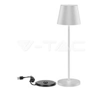 V-TAC Lampe de Table sans Fil LED Dimmable avec Commandes Tactiles - Lampe Blanche pour Intérieur et Extérieur IP54 pour Maison, Restaurant, Bureau - Batterie 4400 mAh - Lumière Blanc Chaud 3000K - 2W