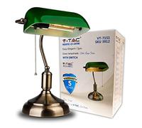 V-TAC Lampe de Table LED Vintage en Verre Vert avec Interrupteur à Chaîne - Lampe de Bureau de Style Rétro pour l'intérieur - Douille avec diffuseur en verre vert inclinable à 90° - Pour Ampoule E27