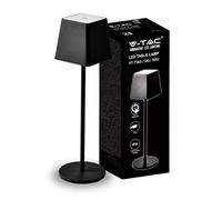 V-TAC Lampe de Table Sans Fil LED Dimmable avec Commandes Tactiles - Couleur Noir pour Intérieur et Extérieur IP54 Maison, Restaurant, Bureau - Batterie 4400 mAh Lumière Blanche Chaude 3000K