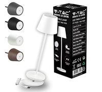 V-TAC Lampe de Table sans Fil LED Dimmable avec Commandes Tactiles - Élégante Lampe Blanche pour Intérieur et Extérieur IP54 pour Maison, Restaurant, Bureau - 4400 mAh - Lumière Blanc Chaud 3000K