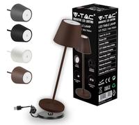 V-TAC Lampe de Table sans Fil LED Dimmable avec Commandes Tactiles - Élégante Lampe Marron pour Intérieur et Extérieur IP54 pour Maison, Restaurant, Bureau - Lampe Brun - Lumière Blanc Chaud 3000K