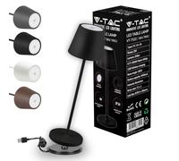 V-TAC Lampe de Table sans Fil LED Dimmable avec Commandes Tactiles - Élégante Lampe Noire pour Intérieur et Extérieur IP54 pour Maison, Restaurant, Bureau - 4400 mAh - Lumière Blanc Chaud 3000K