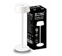 V-TAC Lampe de Table sans Fil LED Dimmable avec Commandes Tactiles - Lampe Blanche pour Intérieur et Extérieur IP54 pour Maison, Restaurant, Bureau - Batterie 4400 mAh - Lumière Blanc Chaud 3000K - 2W