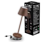 V-TAC Lampe de Table Sans Fil LED Dimmable avec Commandes Tactiles - Marron pour Intérieur et Extérieur IP54 Maison, Restaurant, Bureau Batterie 4400 mAh Lumière Blanche Chaude 3000K, VT-7522