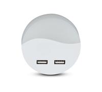 V-TAC Lampe murale LED ronde - Veilleuse USB - Samsung - IP20 - Blanc - 0.4W - 10 Lumens - 3000K