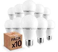 V-Tac Lot de 10 ampoules LED E27, 9 W (806 lumens équivalant à 60 W), forme bulbe, lumière blanc chaud, naturel ou froid - blanc froid
