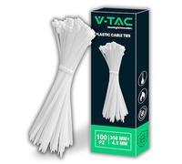V-TAC Lot de 100 serre-câbles en plastique blancs, taille 4,5 mm x 350 mm - Lot de 100 serre-câbles multi-usages pour électricien, mécanique, jardinage