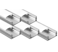 V-TAC Lot de 5 profils pour bandes LED de 2 mètres en aluminium - (10 mètres totaux) - Profils pour bandes LED avec couvercle mat - Encombrement maximal bande LED 12,4 mm - Dimensions 17,4 x 7 mm