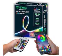 V-TAC Magic Smart RGB Bande LED 5 mètres, 16 millions de couleurs, télécommande et contrôle de l'application, alimenté par USB, 5 V, 3 W/m, 30 LED/m pour la maison, la chambre à coucher, le salon