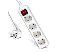 V-TAC Multiprise 4 Prises avec Interrupteur et Câble 1,5m - Bloc Multiprises 4 Prises 16A Shuko pour Maison, Bureau, Magasin, Garage - 250V - Électrique - Compact et Pratique - Blanc