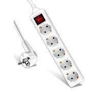 V-TAC Multiprise 5 Prises avec Interrupteur et Câble 1,5m - Bloc Multiprises avec 5 Prises 16A Shuko pour Maison, Bureau, Magasin, Garage - 250V - Électrique - Compact et Pratique - Blanc