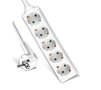 V-TAC Multiprise 5 Prises et Câble 1,5m - Bloc Multiprises avec 5 Prises 16A Shuko pour Maison, Bureau, Magasin, Garage - 250V - Compact et Pratique - Électrique - Blanc