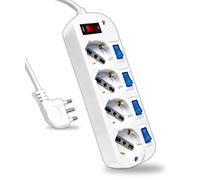 V-TAC Multiprise électrique avec interrupteurs indépendants - 4 Prises 10/16 A bipasso + Schuko - Prise 16 A - Prise électrique pour Maison, Bureau, Magasin - Couleur Blanche