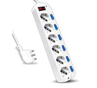 V-TAC Multiprise électrique avec interrupteurs indépendants - 6 Prises 10/16 A bipasso + Schuko - Prise 16 A - Prise électrique pour Maison, Bureau, Magasin - multiprise - Couleur Blanche