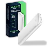V-TAC Power Bank 10000 mAh Charge Rapide PD 22,5W - PowerBank Chargeur Batterie Externe avec Port USB Type-C et 2 Ports USB-A - Compatible iPhone, iPad, Samsung, iPad, Xiaomi - Blanc