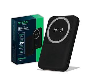 V-TAC Power Bank Magnétique Compatible avec MagSafe - 10 000 mAh - Charge Rapide PD 20 W - Batterie Externe pour Apple iPhone 12/13/14/15/Mini/Pro/Max - Noir